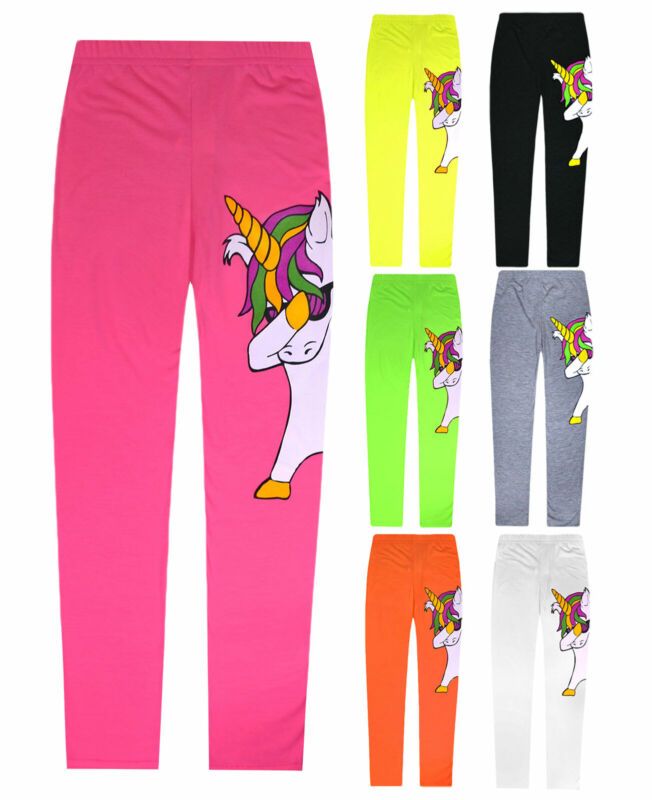 Girls Unicorn Leggings Kids Party Full Length Neon Trousers Pants Age 4-13 Years