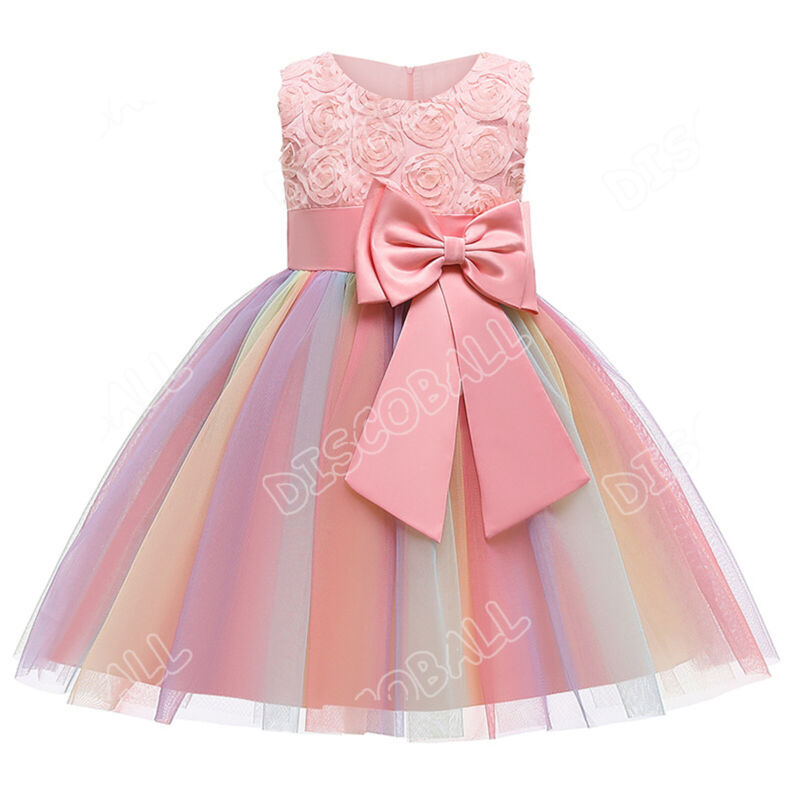 Girls Bridesmaid Dress Flower Kids Party Rose Bow Wedding Dresses Princess UK