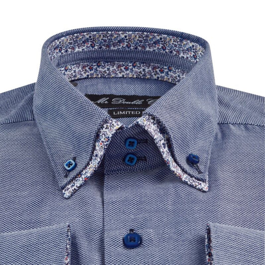 MENS SHIRT SMART CASUAL FORMAL GREY FLORAL DOUBLE COLLAR SHIRTS LONGSLEEVE