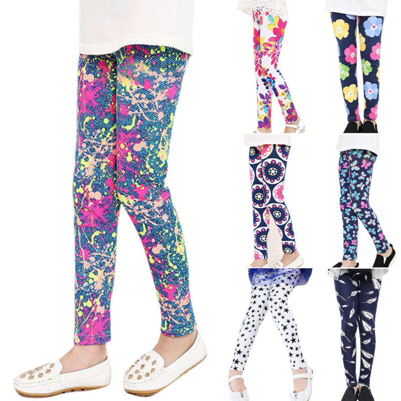 Kids Girls Abstract Floral Leggings Slim Fit Pants Fitness Sports Dance Trousers