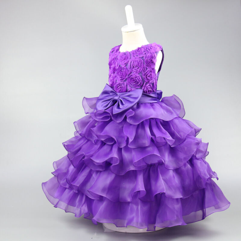 Girls Flower Bridesmaid Dress Baby Kids Princess Party Rose Bow Wedding Dresses