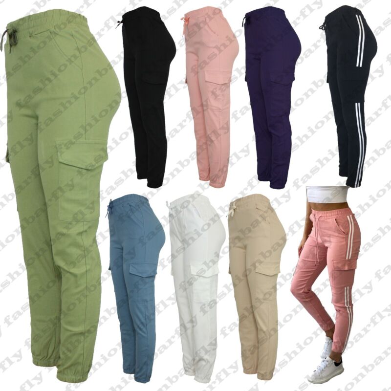 Ladies Combat Cargo Trouser Stretch Elasticated Waist Cotton Blend Cargo Pant