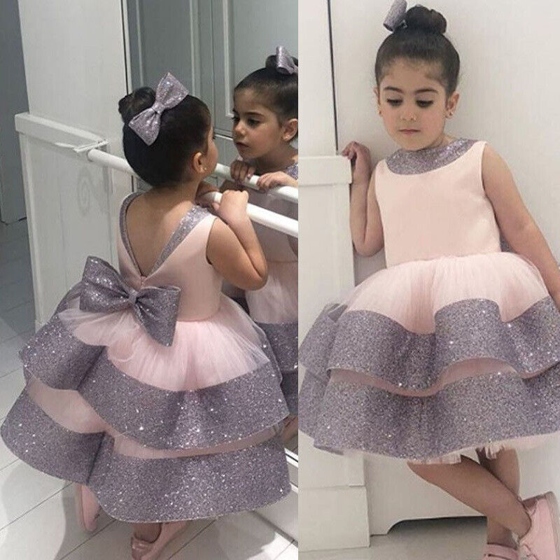 Flower Girls Bridesmaid Dress Baby Kids Party Wedding Lace Bow Princess Dresses