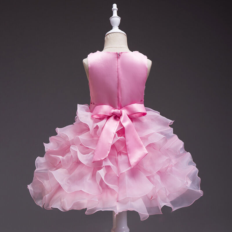 Girls Flower Bridesmaid Dress Baby Kids Princess Party Rose Bow Wedding Dresses