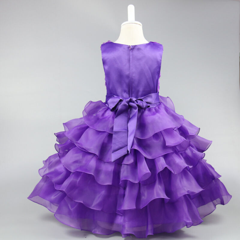 Girls Flower Bridesmaid Dress Baby Kids Princess Party Rose Bow Wedding Dresses