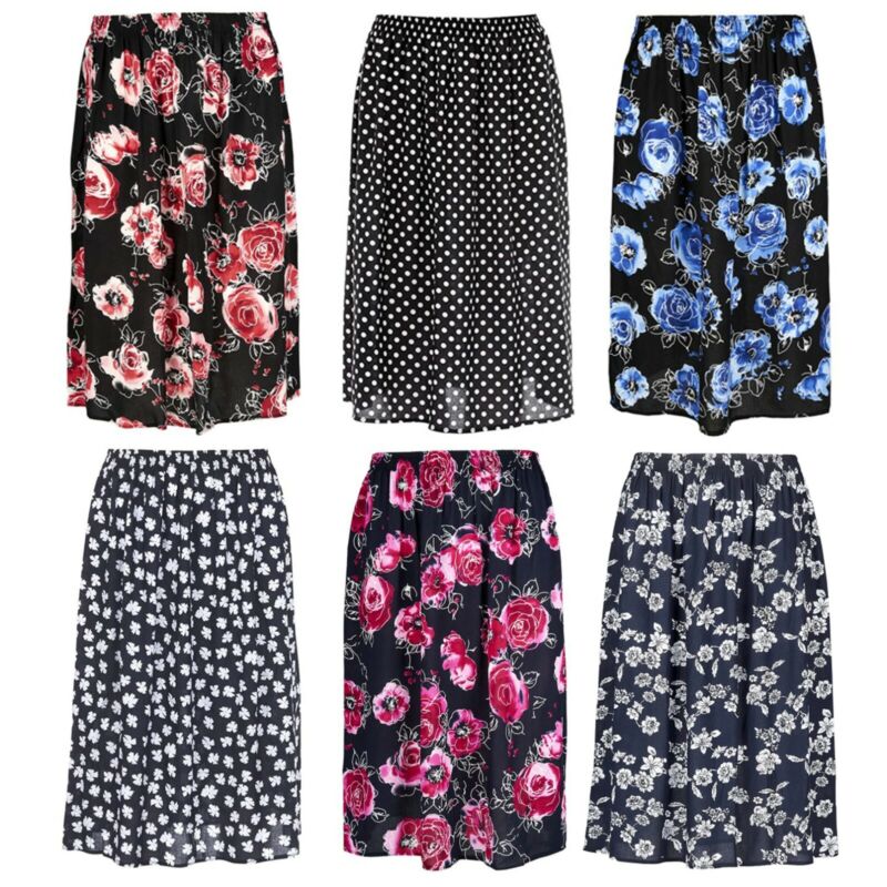 Women ladies Summer Floral Print Skirt Elasticated Waist Size 10-24 length 27"