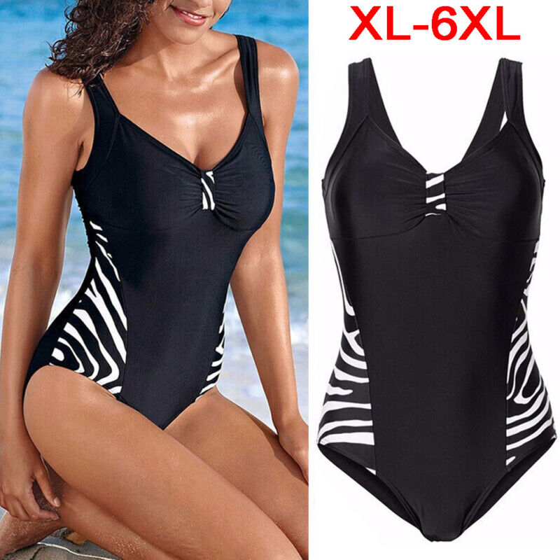 Lady Plus Size Swimming Monokini Swimsuit Bikini Swimwear Control Tummy Costume+