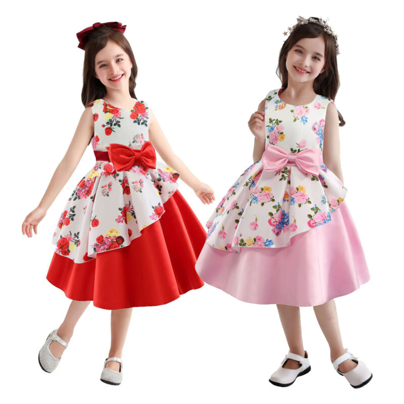 Flower Girls Bridesmaid Dress Baby Kids Party Wedding Lace Bow Princess Dresses