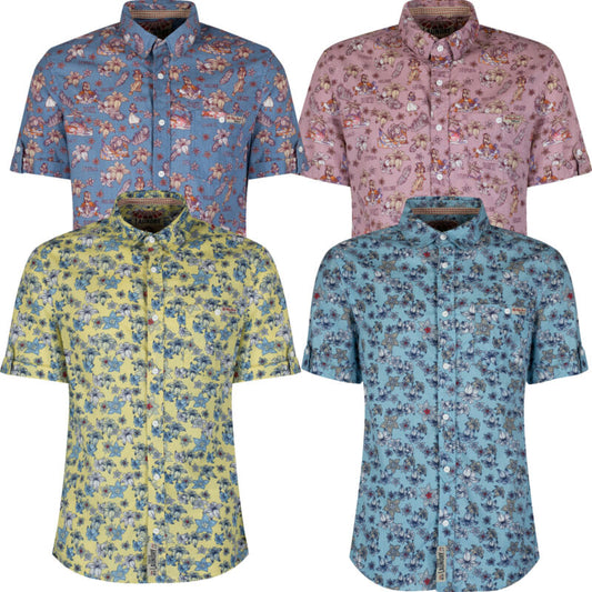 Tokyo Laundry Mens Pure Cotton Short Sleeve Hawaiian Floral Holiday Party Shirts