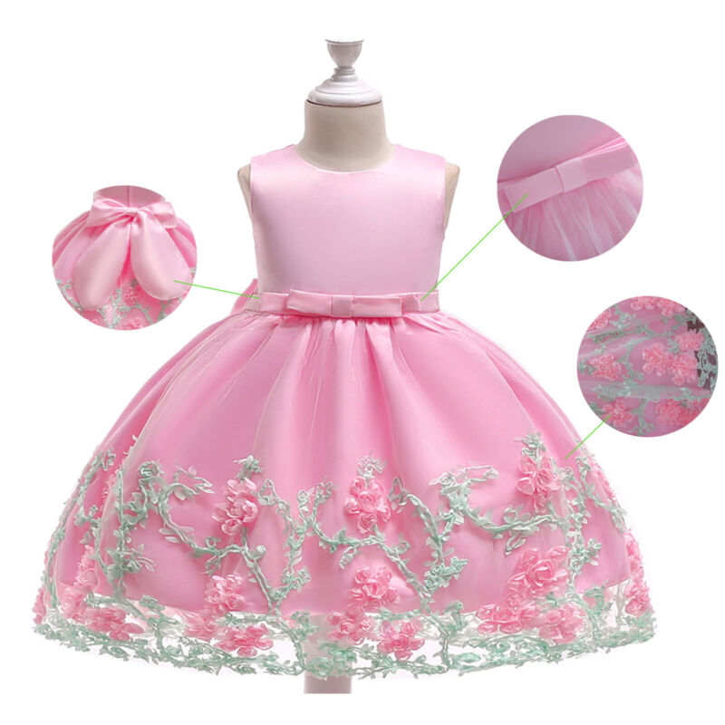 Flower Girls Bridesmaid Dress Baby Kids Party Wedding Lace Bow Princess Dresses