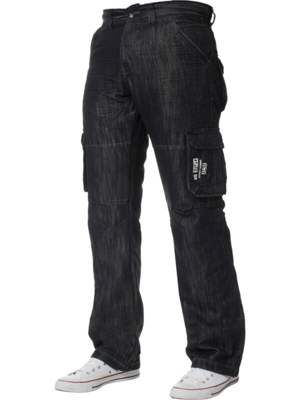 Mens Cargo Combat Jeans Enzo Designer Denim Casual Work Pants All Waist Sizes