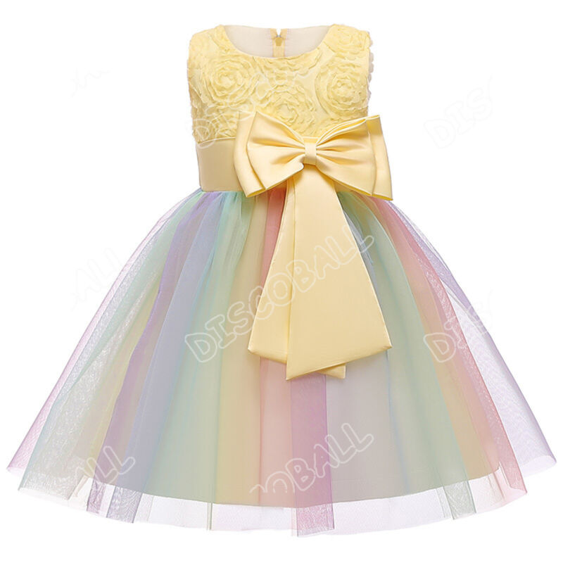 Girls Bridesmaid Dress Flower Kids Party Rose Bow Wedding Dresses Princess UK