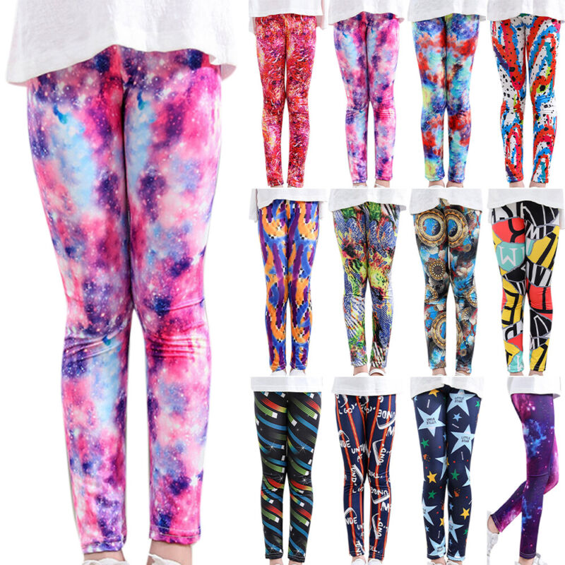 Kids Girls Abstract Floral Leggings Slim Fit Pants Fitness Sports Dance Trousers