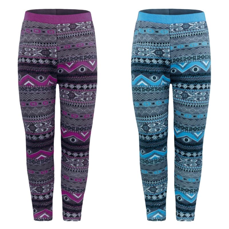 GIRLS WARM LEGGINGS KIDS AZTEC PATTERN SOFT WINTER CASUAL BOTTOMS SIZES 1-12Y