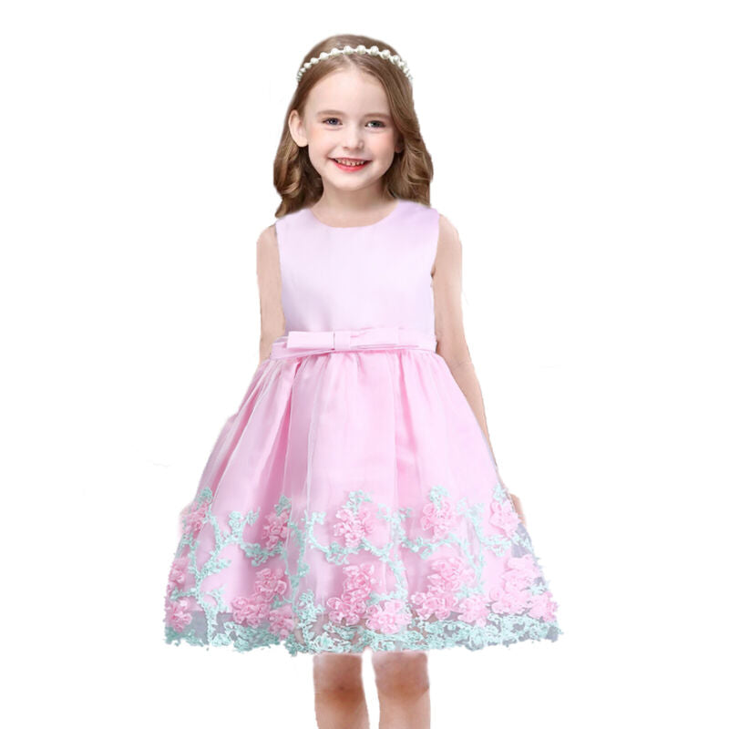 Flower Girls Bridesmaid Dress Baby Kids Party Wedding Lace Bow Princess Dresses