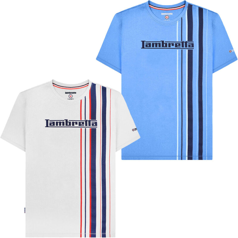 Lambretta Mens Multi Stripe Short Sleeve Crew Neck Cotton T-Shirt Top Tee