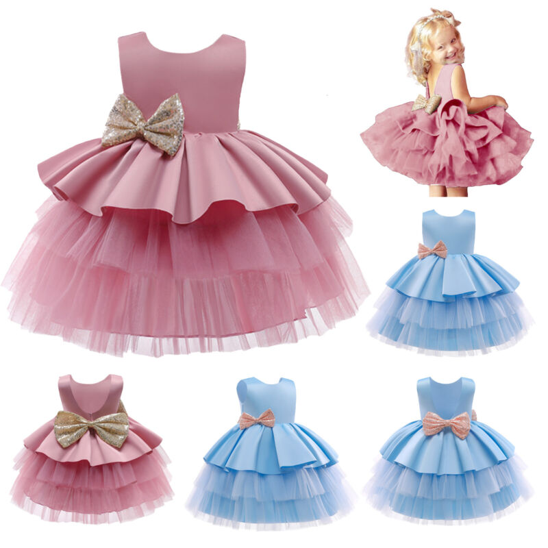 Flower Girls Bridesmaid Dress Baby Kids Party Wedding Lace Bow Princess Dresses