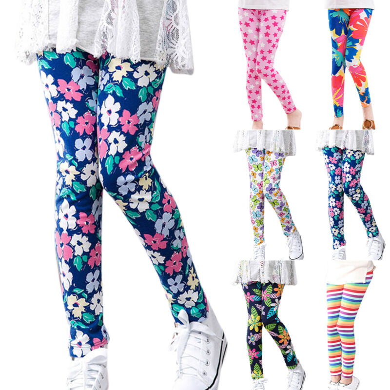 Kids Girls Abstract Floral Leggings Slim Fit Pants Fitness Sports Dance Trousers