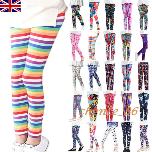 Kids Girls Abstract Floral Leggings Slim Fit Pants Fitness Sports Dance Trousers