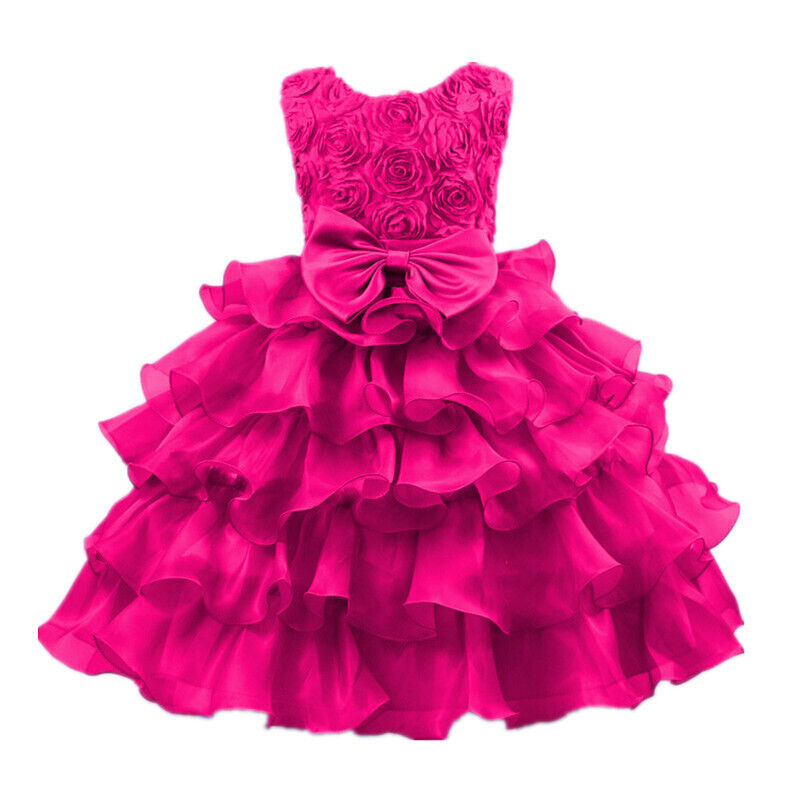 Girls Flower Bridesmaid Dress Baby Kids Princess Party Rose Bow Wedding Dresses