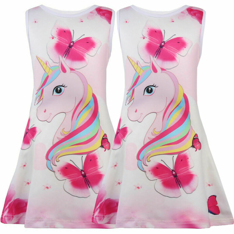 Kids Girls Unicorn Princess Dress Summer Party Sleeveless Tank Dress Sundress