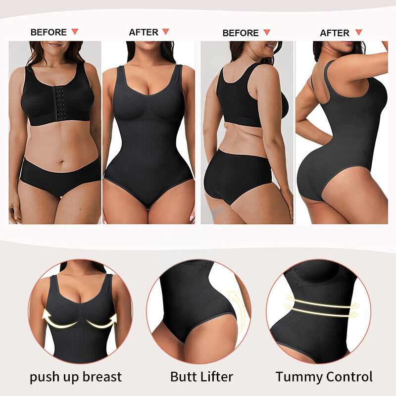 Women Trainer Tummy Control Firm Full Body Shaper Bodysuit Slimming Shapewear UK