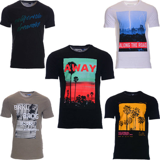 New Mens T Shirts Printed Cotton Short Sleeve Crew Neck Summer Beach Tees Top