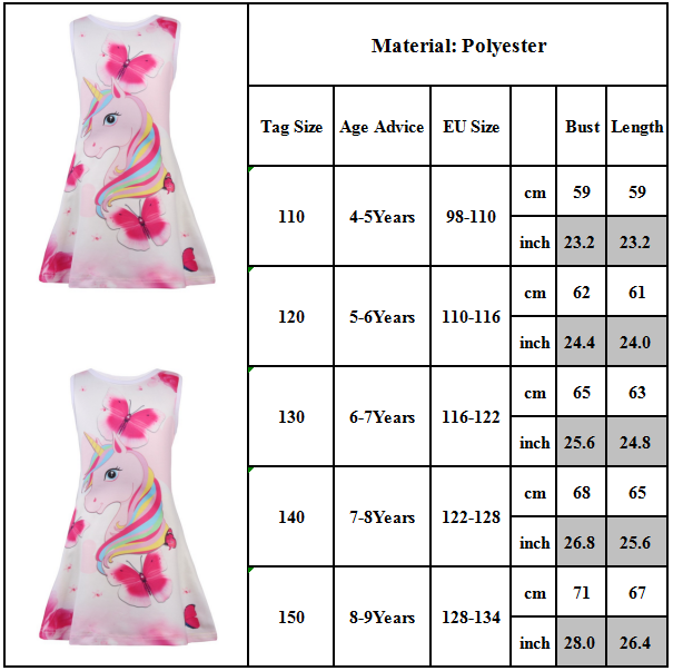 Kids Girls Unicorn Princess Dress Summer Party Sleeveless Tank Dress Sundress