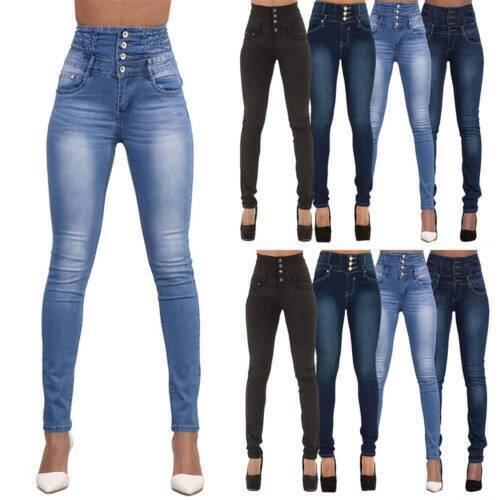 Womens Stretch Jeans Denim Jeggings High Waist Stretchy Skinny Slim Fit Pants UK