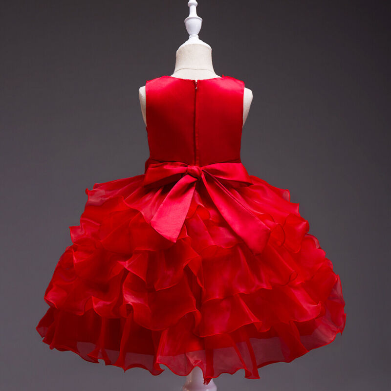 Girls Flower Bridesmaid Dress Baby Kids Princess Party Rose Bow Wedding Dresses