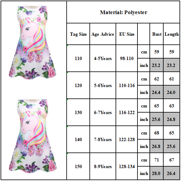 Kids Girls Unicorn Princess Dress Summer Party Sleeveless Tank Dress Sundress