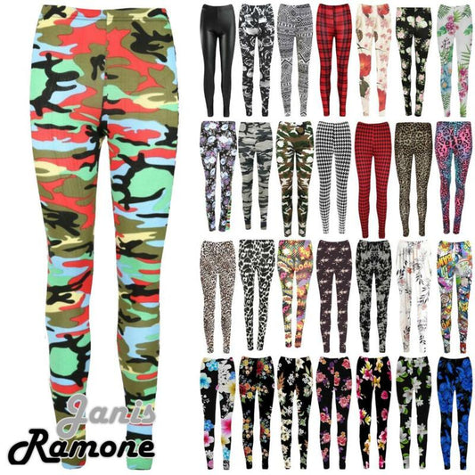 Kids Girls Army Floral Printed Full Ankle Length Skinny Stretchy Leggings Pants