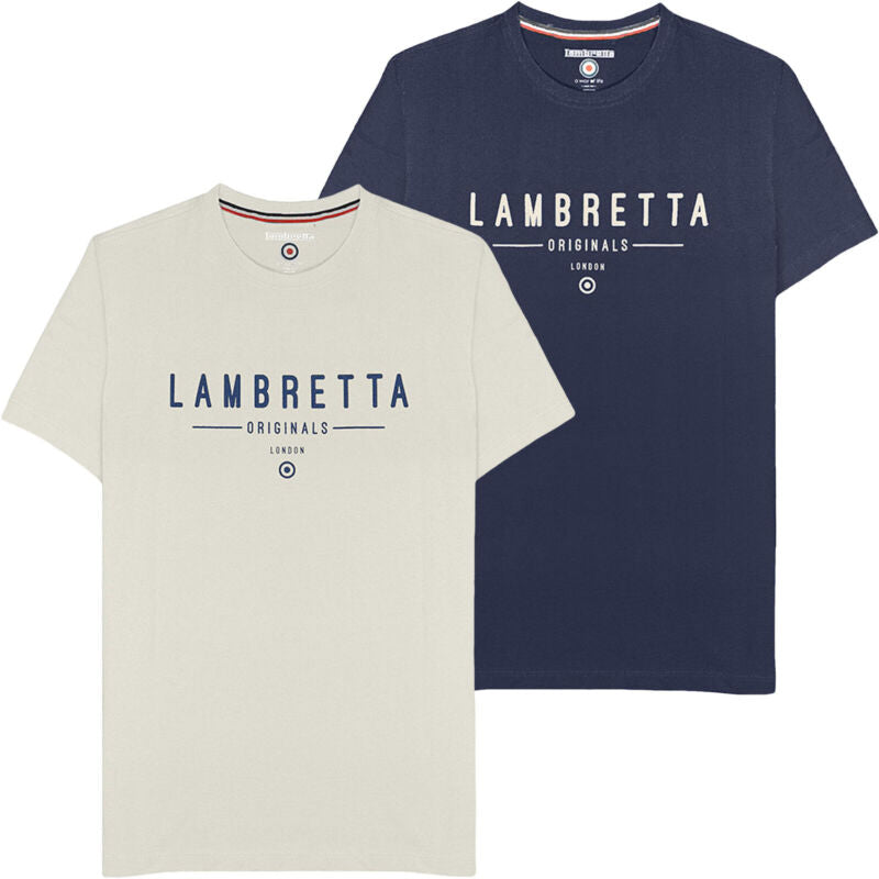 Lambretta Mens Originals Logo Casual Cotton Crew Neck Short Sleeve T-Shirt Top