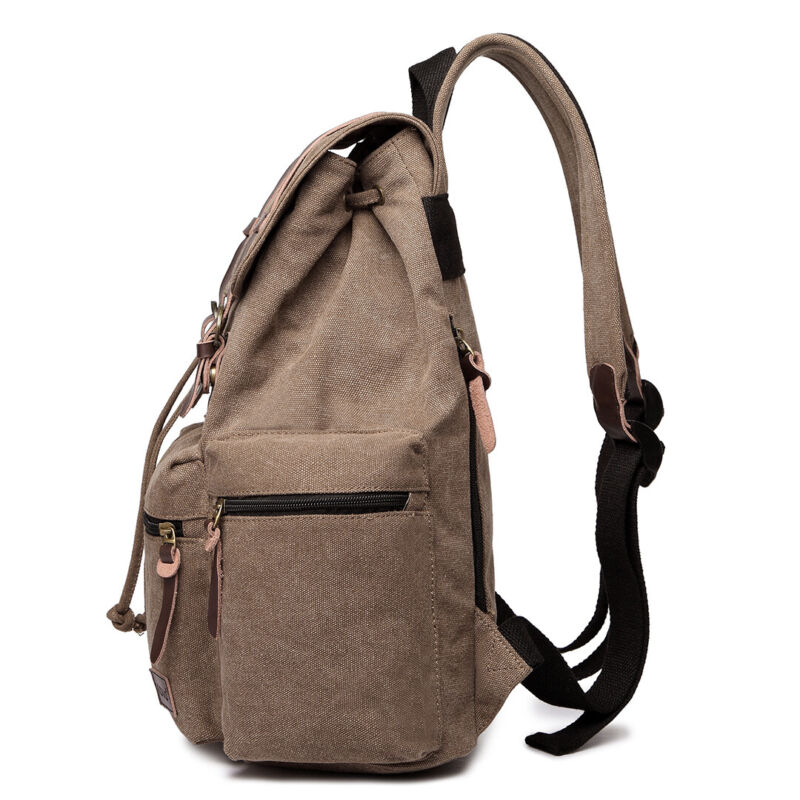 Unisex Real Leather Canvas Backpack Large School Shoulder Bag Rucksack