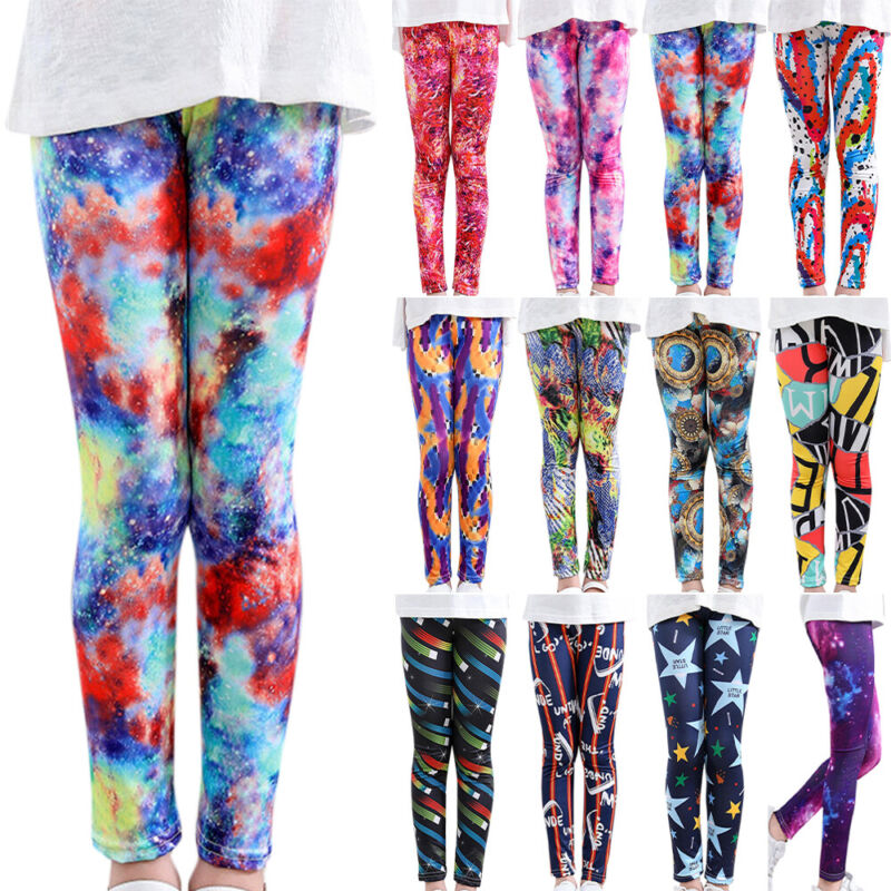 Kids Girls Abstract Floral Leggings Slim Fit Pants Fitness Sports Dance Trousers