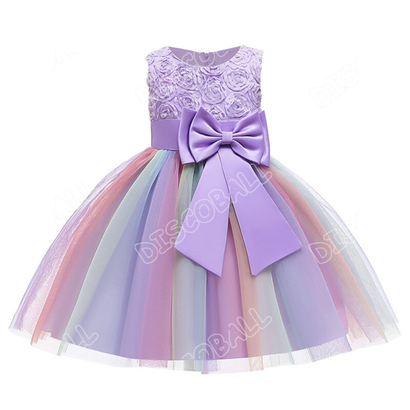 Girls Bridesmaid Dress Flower Kids Party Rose Bow Wedding Dresses Princess UK