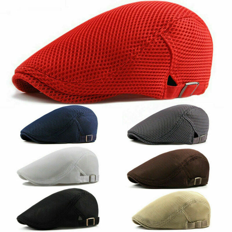 Men Mesh Hat Flat Cap Golf Driving Breathable outdoor CabbieHighQuality Newsboy