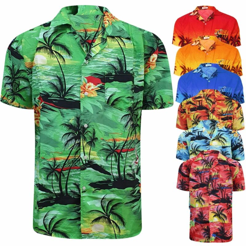 Men Hawaiian Shirt Palm Stag Beach Hawaii Aloha Party Summer Holiday Fancy Dress