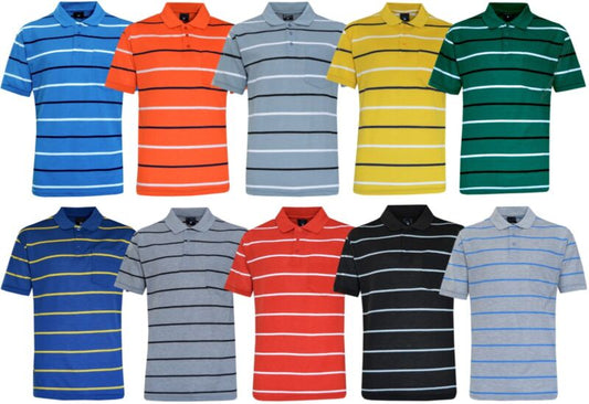 Mens Short Sleeve Striped Pique Polo Shirt Top Summer Casual with Pocket M - XXL