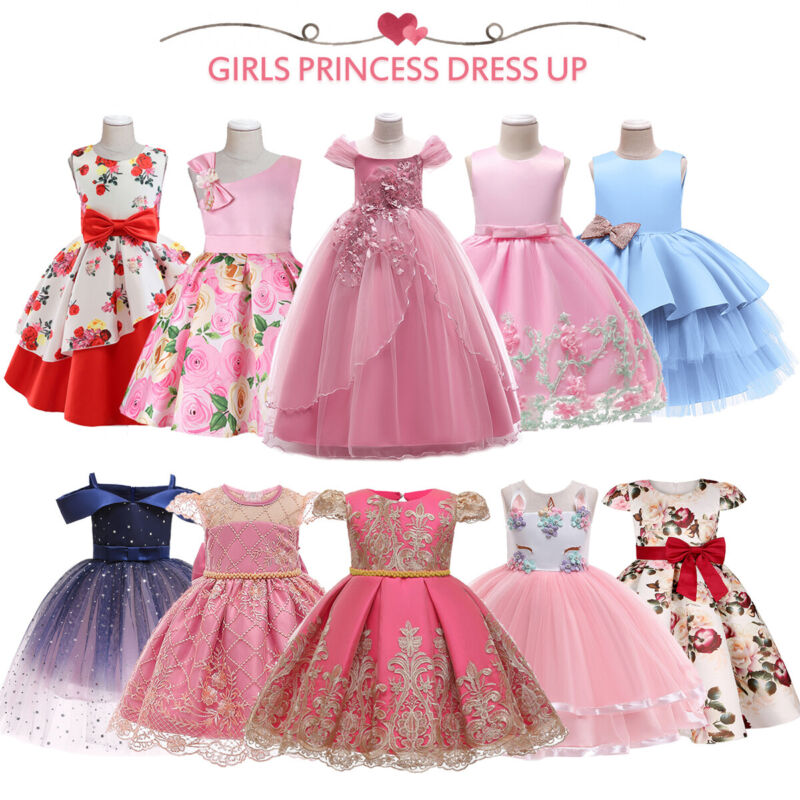 Flower Girls Bridesmaid Dress Baby Kids Party Wedding Lace Bow Princess Dresses