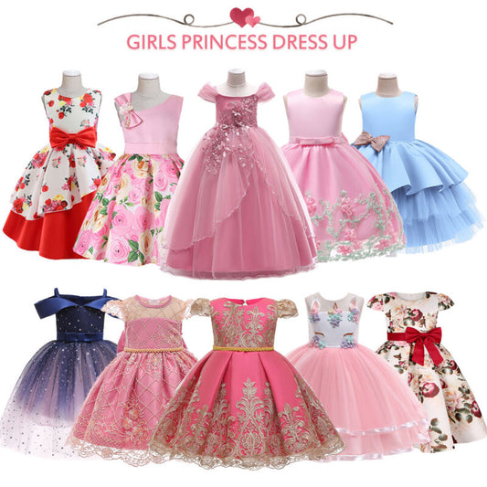 Flower Girls Bridesmaid Dress Baby Kids Party Wedding Lace Bow Princess Dresses