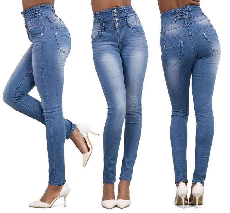 Womens Stretch Jeans Denim Jeggings High Waist Stretchy Skinny Slim Fit Pants UK