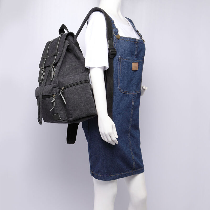 Unisex Real Leather Canvas Backpack Large School Shoulder Bag Rucksack