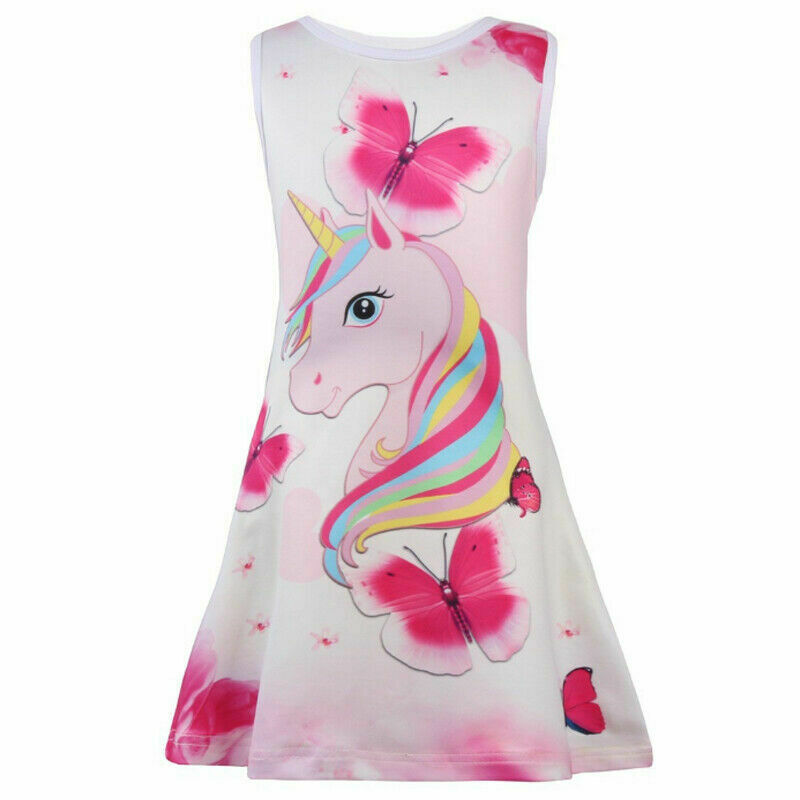 Kids Girls Unicorn Princess Dress Summer Party Sleeveless Tank Dress Sundress