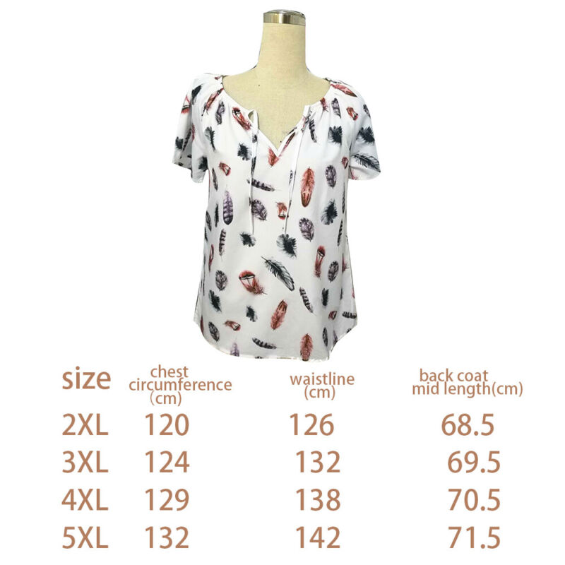 Womens Plus Size T Shirts Short Sleeve Ladies Loose Blouse V-Neck Print Tops Tee