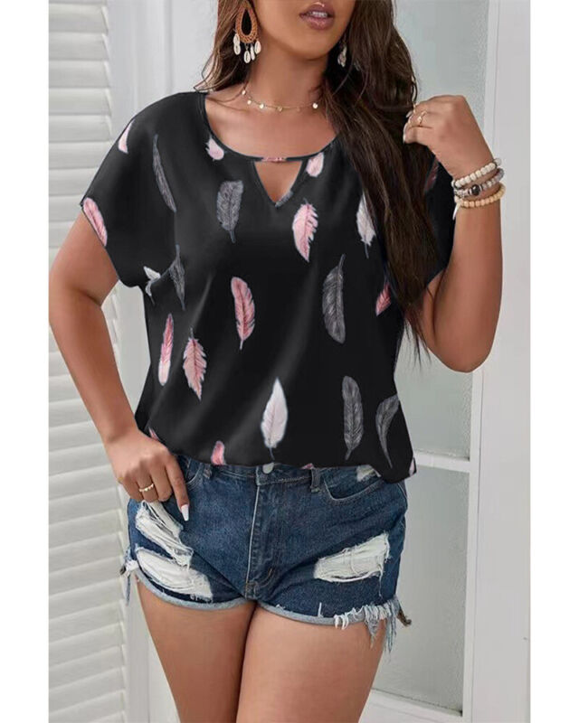 Womens Plus Size T Shirts Short Sleeve Ladies Loose Blouse V-Neck Print Tops Tee