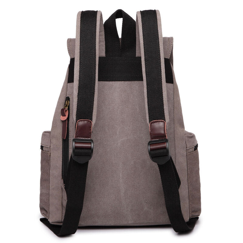 Unisex Real Leather Canvas Backpack Large School Shoulder Bag Rucksack