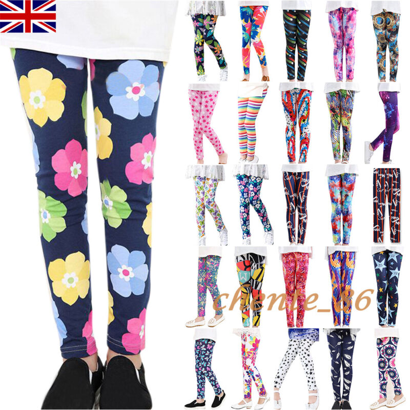 Kids Girls Abstract Floral Leggings Slim Fit Pants Fitness Sports Dance Trousers