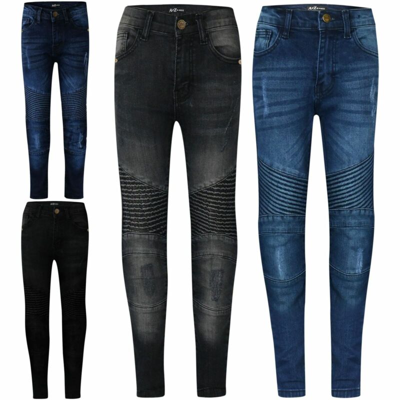 Kids Boys Stretchy Jeans Designer Ripped Skinny Denim Pants Trousers 5-13 Years