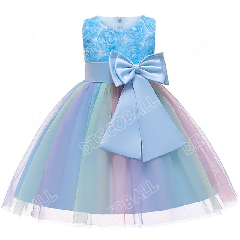 Girls Bridesmaid Dress Flower Kids Party Rose Bow Wedding Dresses Princess UK